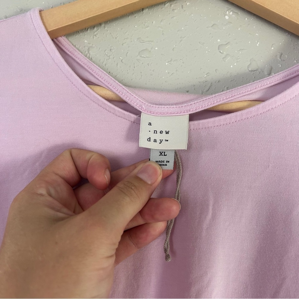 A New Day Pink Faux Wrap Midi Dress Stretch Comfy Casual Pastel Summer XL - Picture 2 of 6